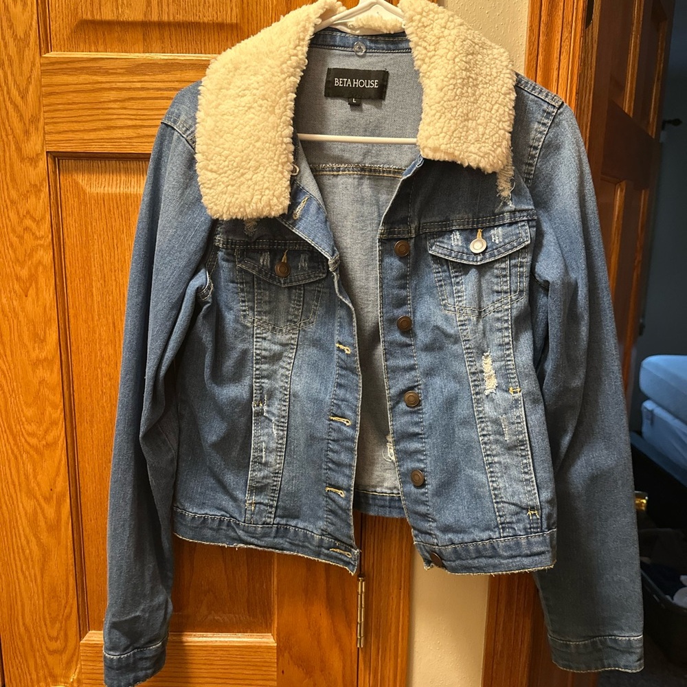 Beta House Denim Jacket with Removable Shearling Collar